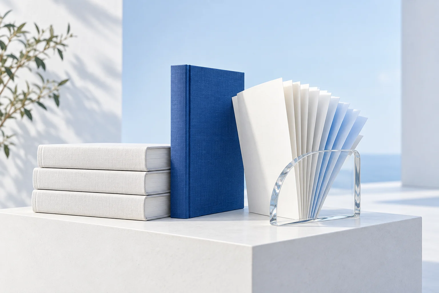 Books and paper brought into a clear, ordered arrangement